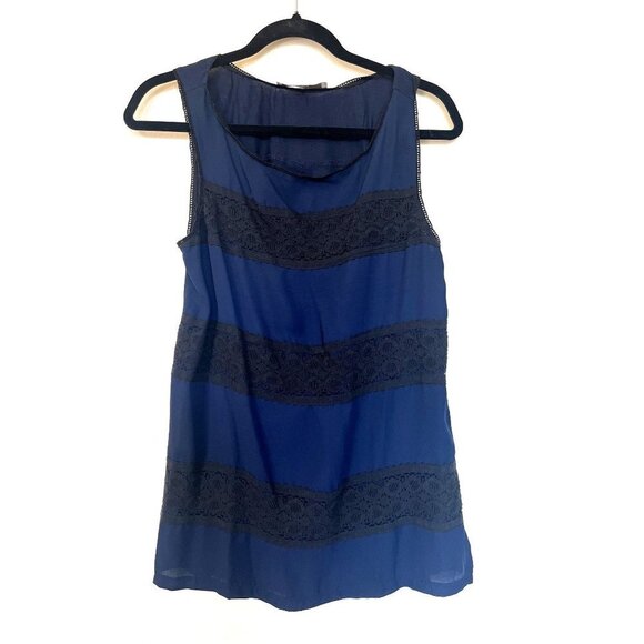 Loft Sleeveless Navy Blue & Black Lace Blouse M - Picture 1 of 7